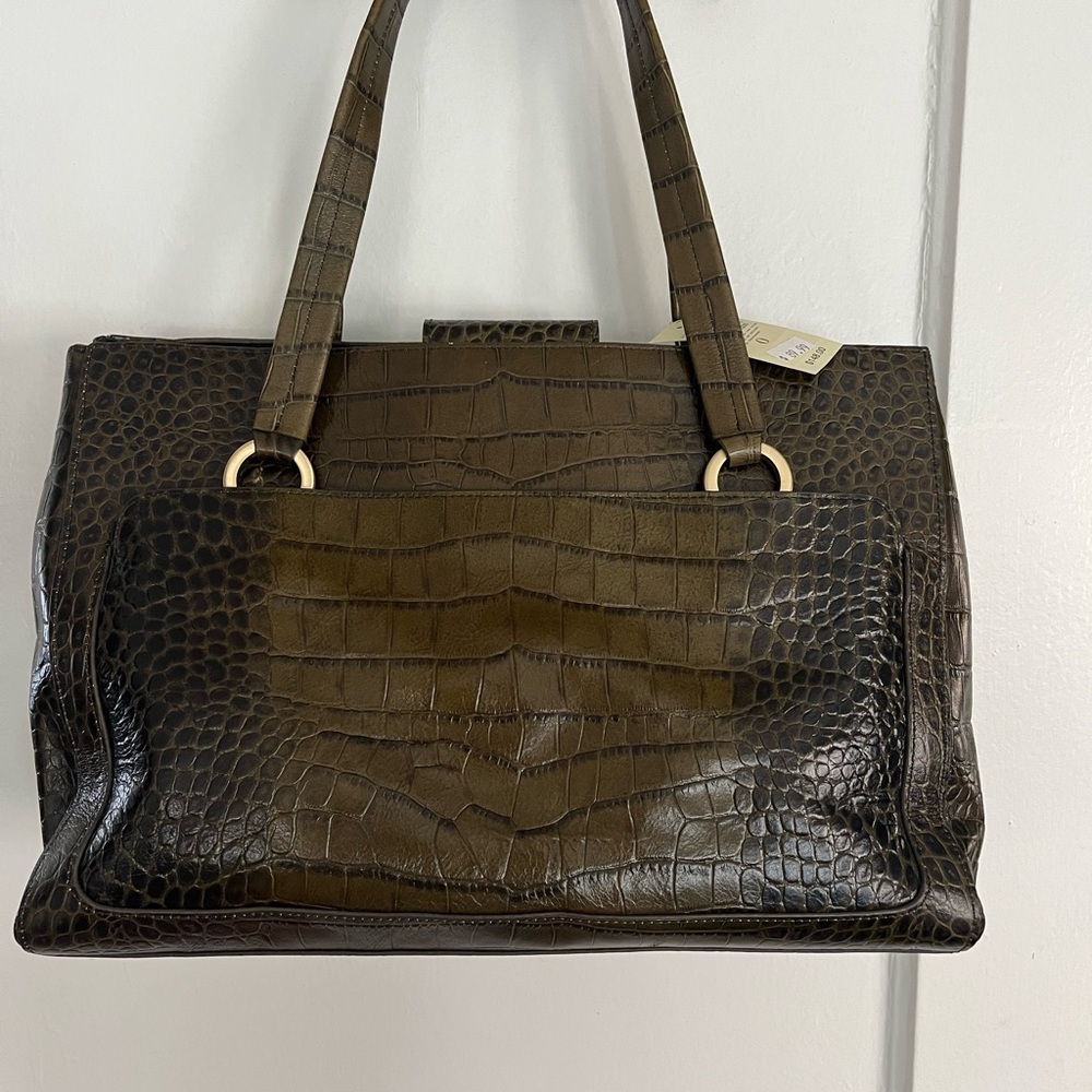 Olive Crocodile-Embossed Ann Taylor Bag